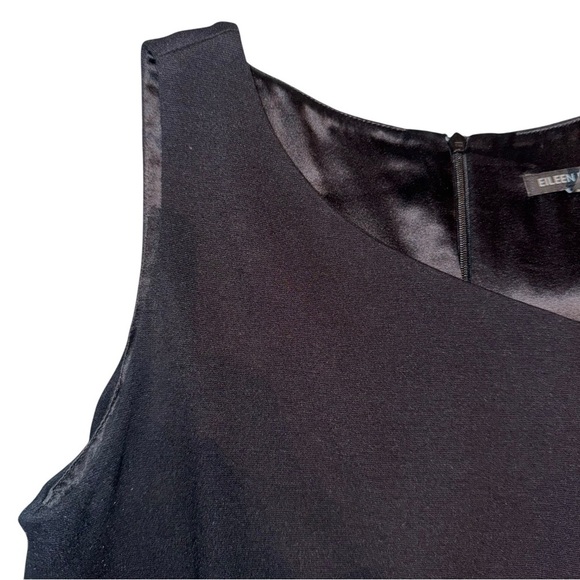 EILEEN FISHER Black Ponte Knit Asymmetric Neck Stretch Sheath Dress LBD Size 2 - Picture 13 of 16
